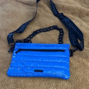BCBG Blue Crossbody Puffer Bag with Chain Strap. Never used.